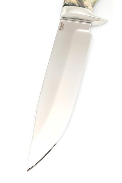 Нож Волк сталь кованая 95Х18 рукоять мельхиор кап клена зеленый 