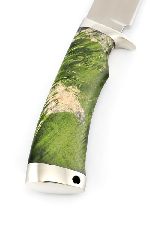 Нож Волк сталь кованая 95Х18 рукоять мельхиор кап клена зеленый 