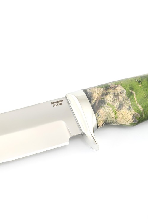 Нож Волк сталь кованая 95Х18 рукоять мельхиор кап клена зеленый 