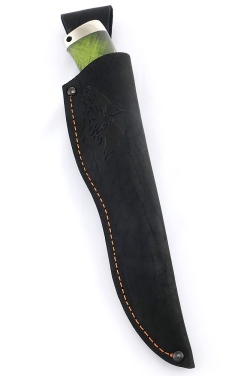Нож Волк сталь кованая 95Х18 рукоять мельхиор кап клена зеленый 