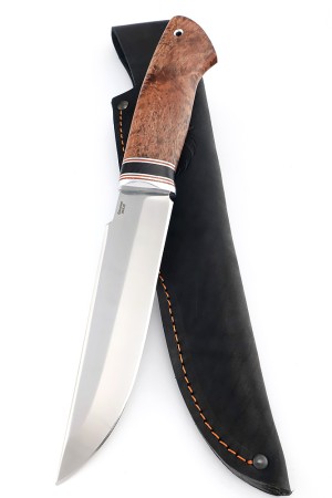 Нож Бурлак сталь кованая 95Х18 рукоять вставка черный граб, карельская береза коричневая