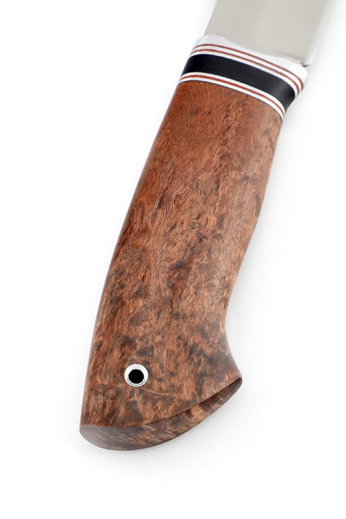 Нож Бурлак сталь кованая 95Х18 рукоять вставка черный граб, карельская береза коричневая 