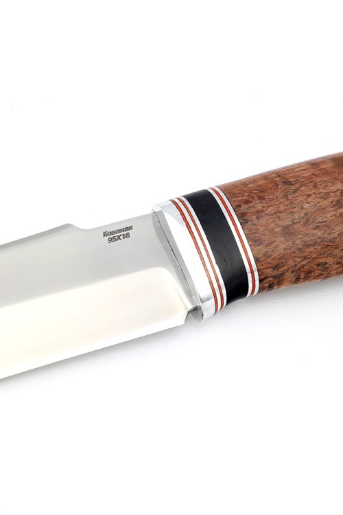 Нож Бурлак сталь кованая 95Х18 рукоять вставка черный граб, карельская береза коричневая 