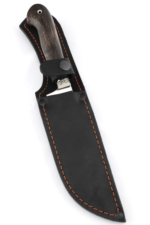 Нож Узбекский сталь булат, рукоять мельхиор, карельская береза коричневая 