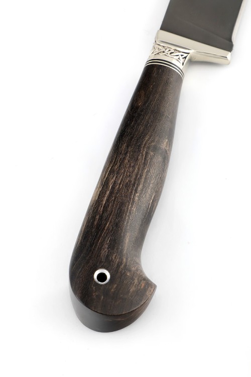 Нож Узбекский сталь булат, рукоять мельхиор, карельская береза коричневая 