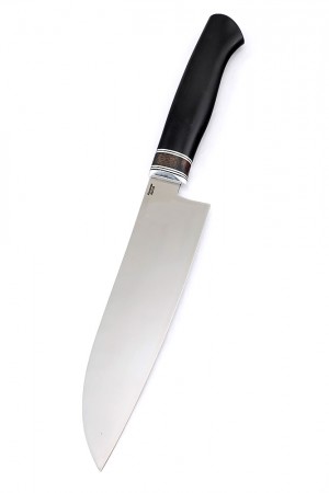 Кухонный нож Сантоку большой кованая сталь 95х18 рукоять бубинга, фибра, черный граб