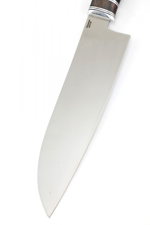 Кухонный нож Сантоку большой кованая сталь 95х18 рукоять бубинга фибра черный граб 