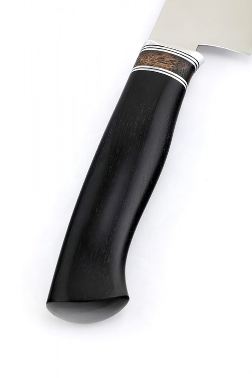 Кухонный нож Сантоку большой кованая сталь 95х18 рукоять бубинга фибра черный граб 