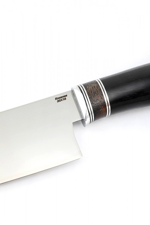 Кухонный нож Сантоку большой кованая сталь 95х18 рукоять бубинга фибра черный граб 