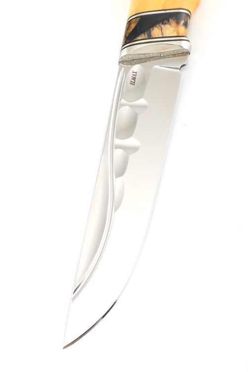 Нож Гризли сталь Elmax фигурные долы рукоять вставка зуб мамонта, самшит 