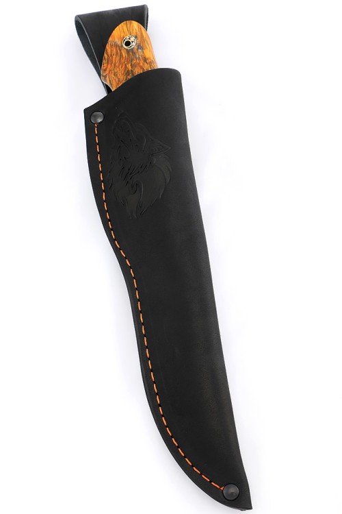 Нож Барс сталь нержавеющий дамаск фигурные долы, рукоять кап клена янтарный 