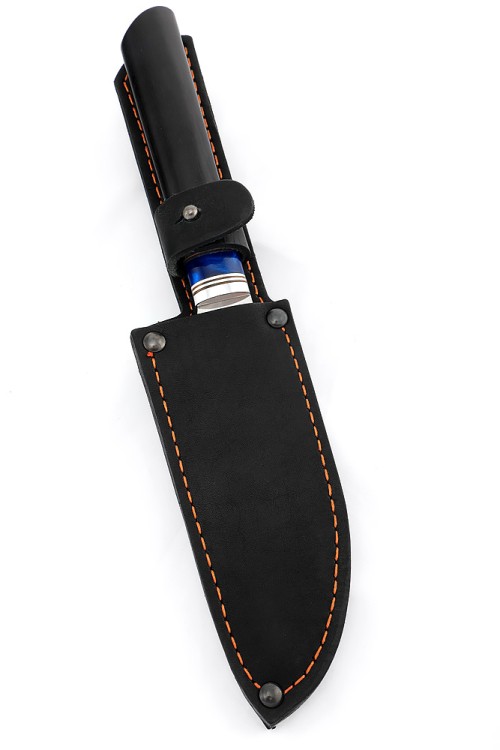 Кухонный нож Сантоку малый кованая сталь 95x18 рукоять вставка акрил синий, черный граб 