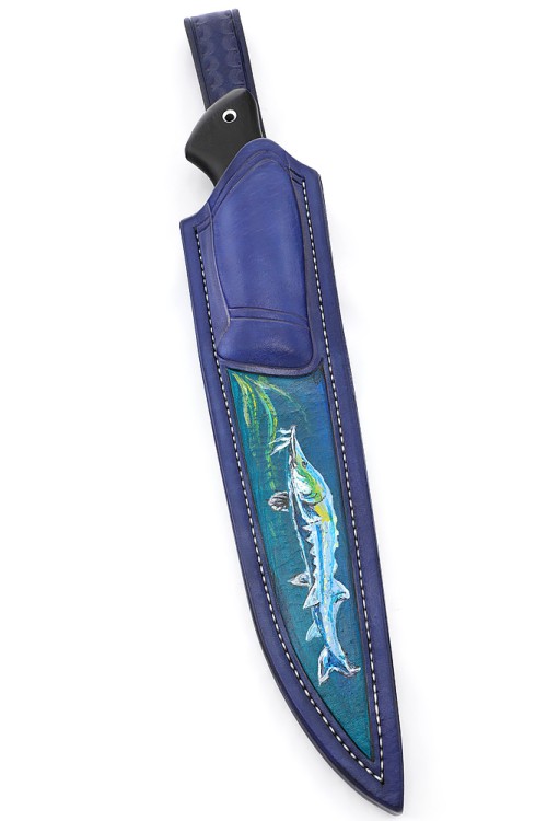 Нож Белуга сталь кованая Х12МФ рукоять вставка акрил красный, черный граб, ФОРМОВАННЫЕ НОЖНЫ 