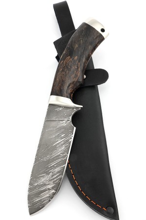 Нож Шкурник сталь D2 рукоять мельхиор карельская береза коричневая
