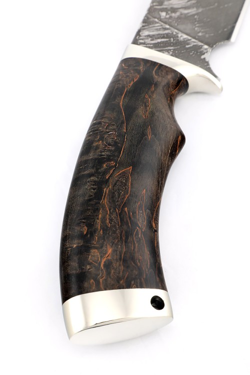 Нож Шкурник сталь D2 рукоять мельхиор карельская береза коричневая 