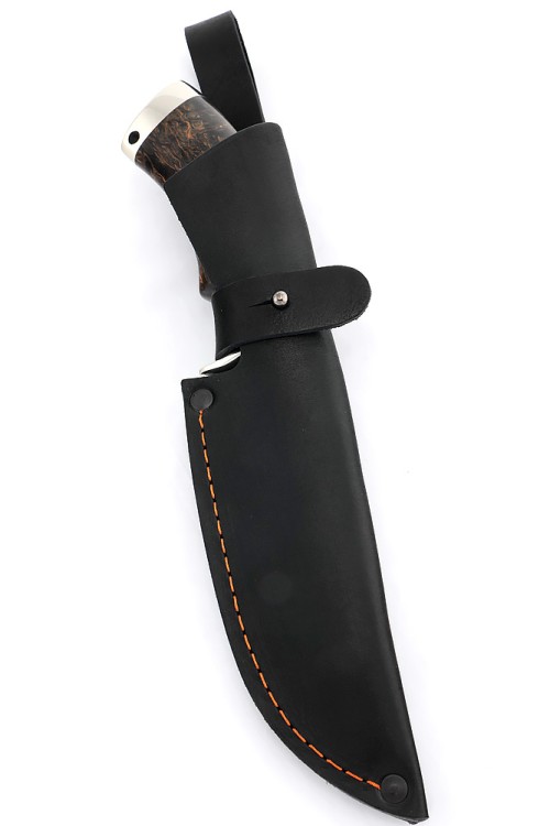 Нож Шкурник сталь D2 рукоять мельхиор карельская береза коричневая 