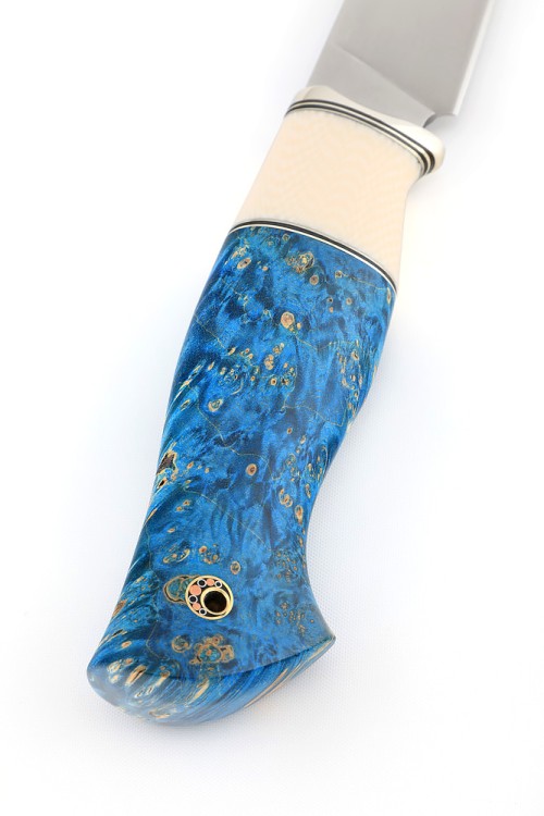 Нож Клык сталь Elmax, рукоять низельбер, вставка элфорин, кап клена синий 