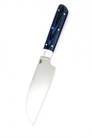 Кухонный нож Сантоку малый кованая сталь 95x18 рукоять G10 синяя