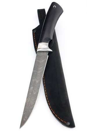 Нож Филейный средний сталь дамаск рукоять вставка акрил белый, черный граб