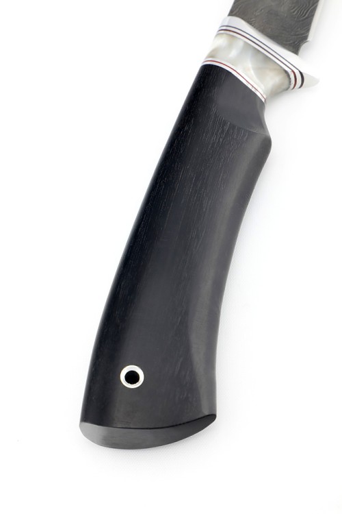 Нож Филейный средний сталь дамаск рукоять вставка акрил белый, черный граб 