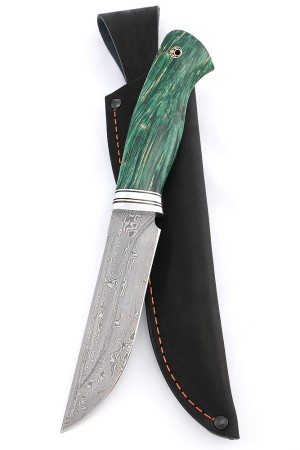 Нож Берсерк сталь нержавеющий дамаск фигурные долы рукоять кап клена зеленый