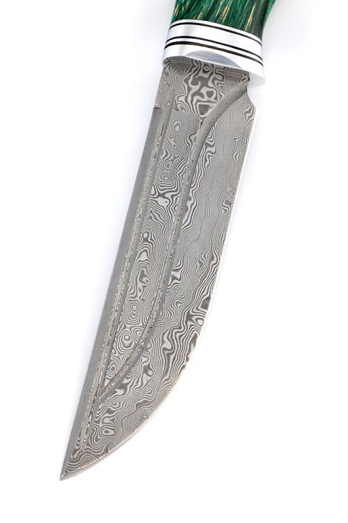 Нож Берсерк сталь нержавеющий дамаск фигурные долы рукоять кап клена зеленый 
