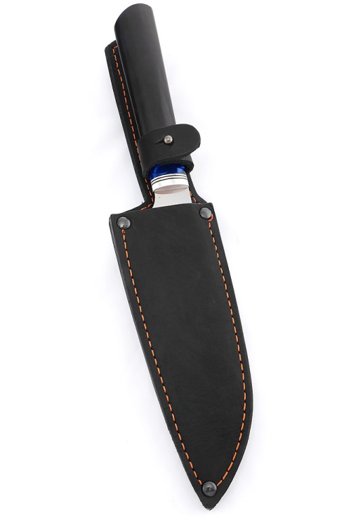 Кухонный нож Сантоку средний кованая сталь 95х18 рукоять вставка акрил синий, черный граб 