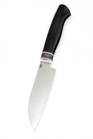 Кухонный нож Сантоку малый кованая сталь 95x18 рукоять бубинга, фибра, черный граб