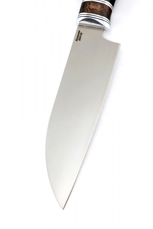 Кухонный нож Сантоку малый кованая сталь 95x18 рукоять бубинга, фибра, черный граб 