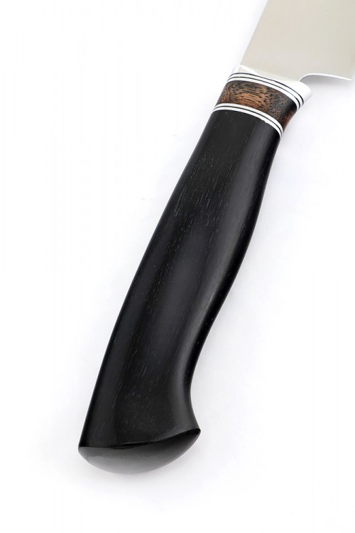 Кухонный нож Сантоку малый кованая сталь 95x18 рукоять бубинга, фибра, черный граб 