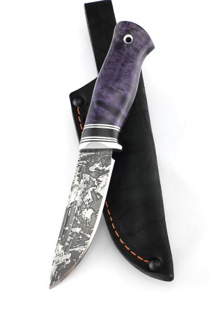 Нож Малыш сталь D2 рукоять карельская береза фиолетовая