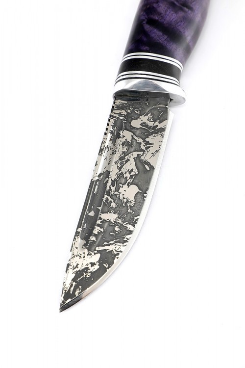 Нож Малыш сталь D2 рукоять карельская береза фиолетовая 