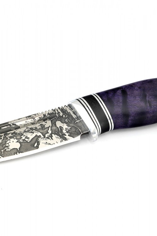 Нож Малыш сталь D2 рукоять карельская береза фиолетовая 