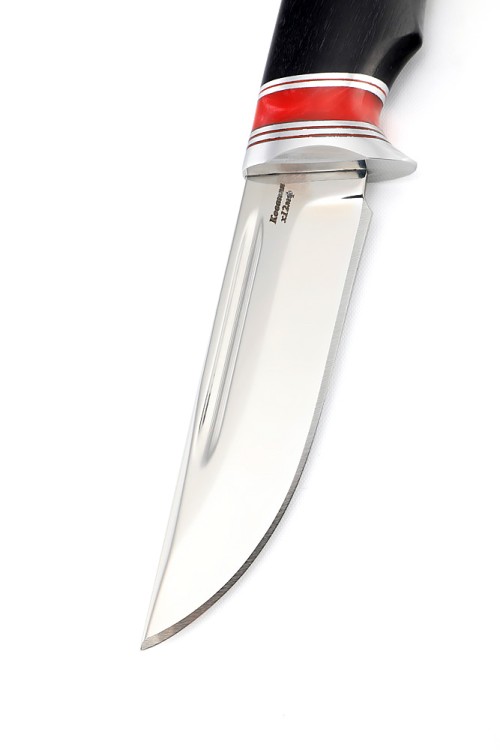 Нож Сурок сталь кованая х12мф рукоять вставка акрил красный, черный граб 