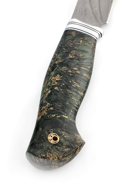 Нож Буран сталь нержавеющий дамаск фигурные долы, рукоять кап клена черный 