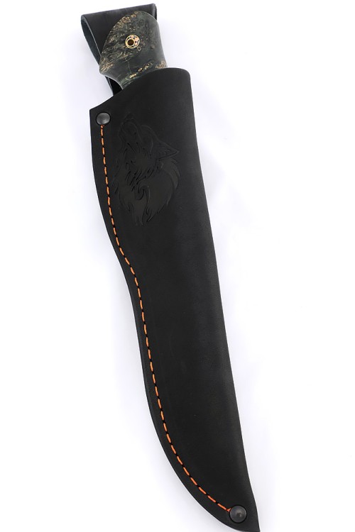 Нож Буран сталь нержавеющий дамаск фигурные долы, рукоять кап клена черный 