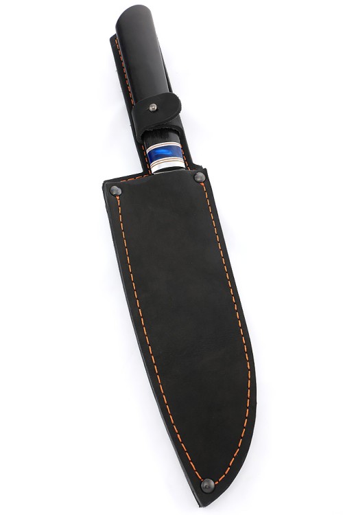 Кухонный нож Сантоку большой кованая сталь 95х18 рукоять вставка акрил синий, черный граб 