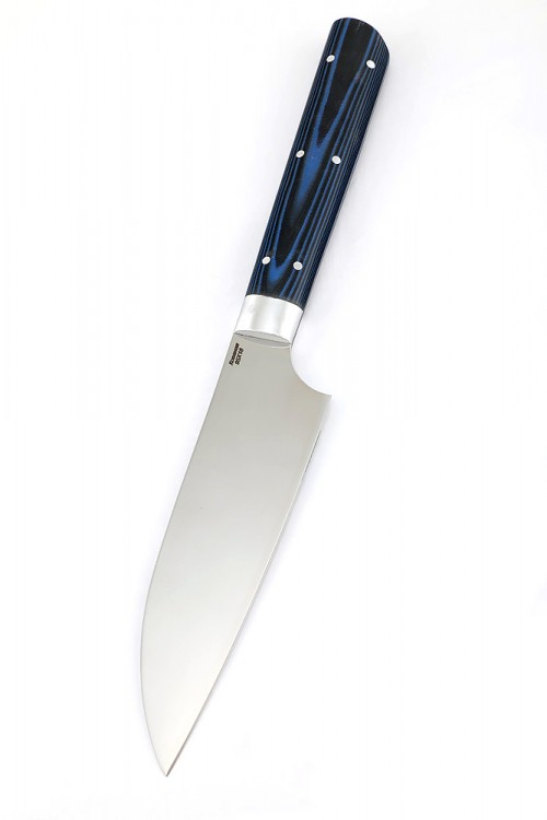 Кухонный нож Сантоку средний кованая сталь 95х18 рукоять G10 синяя 