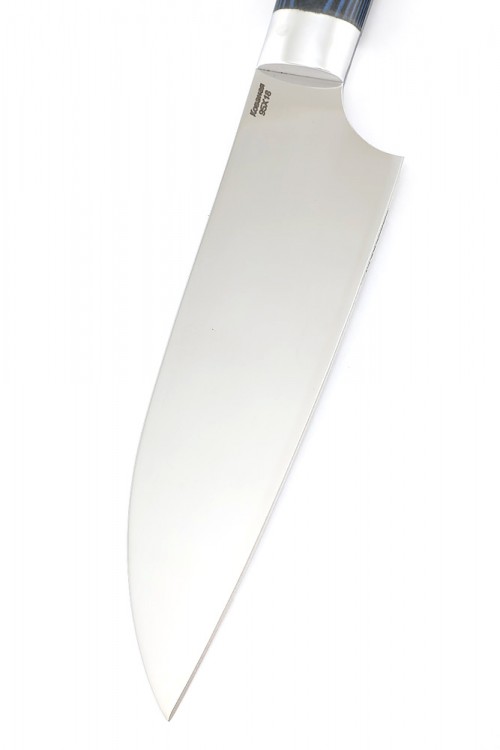 Кухонный нож Сантоку средний кованая сталь 95х18 рукоять G10 синяя ц/м 