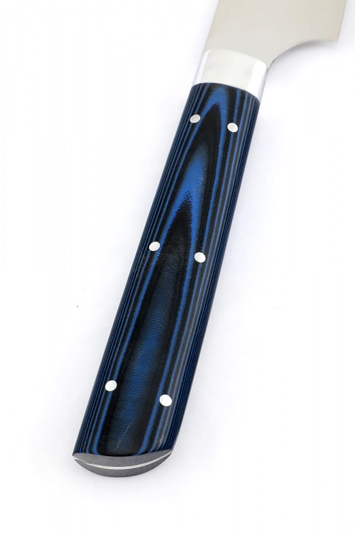 Кухонный нож Сантоку средний кованая сталь 95х18 рукоять G10 синяя ц/м 