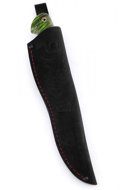 Нож Лось 9ХС ламинированная дамаск с никелем рукоять мокуме-гане стабилизированный зуб мамонта карельская береза зеленая 