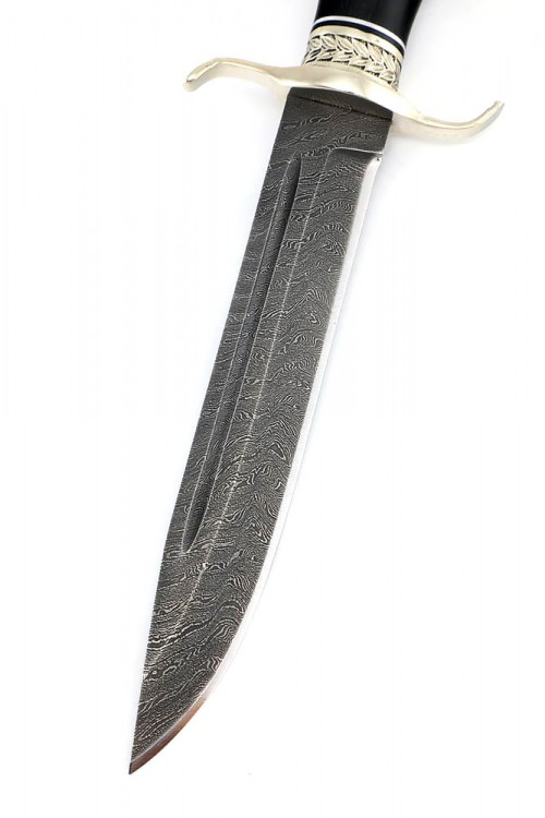 Нож Классика сталь дамаск рукоять мельхиор, чёрный граб 