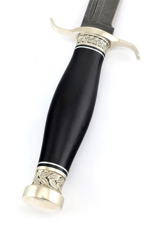 Нож Классика сталь дамаск рукоять мельхиор, чёрный граб 