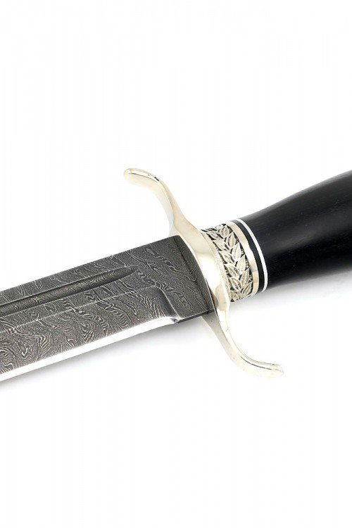 Нож Классика сталь дамаск рукоять мельхиор, чёрный граб 