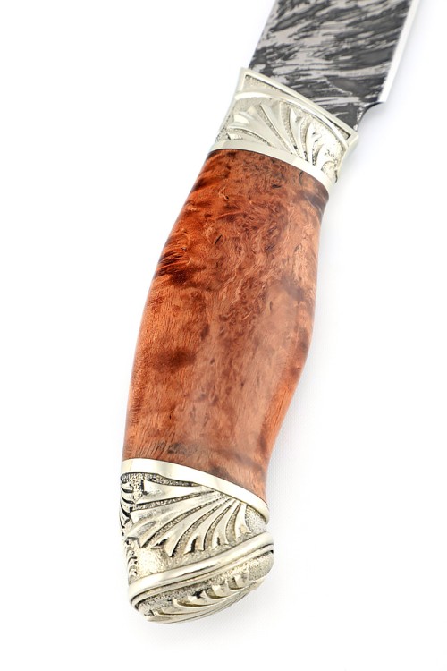 Нож Ястреб сталь D2 рукоять мельхиор карельская береза коричневая 