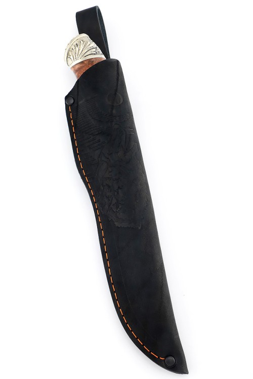 Нож Ястреб сталь D2 рукоять мельхиор карельская береза коричневая 