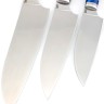 Комплект из 3-х кухонный ножей Сантоку кованая сталь 95х18 рукоять вставка акрил синий, черный граб 