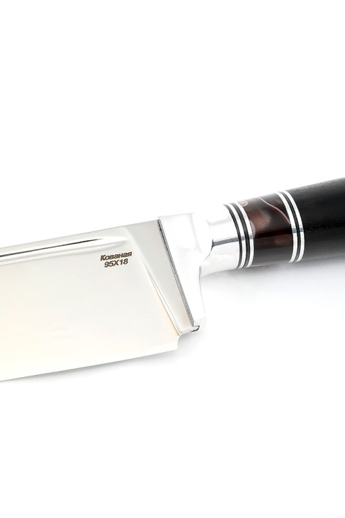 Нож Узбек-3 сталь кованая 95х18 рукоять вставка акрил коричневый черный граб 