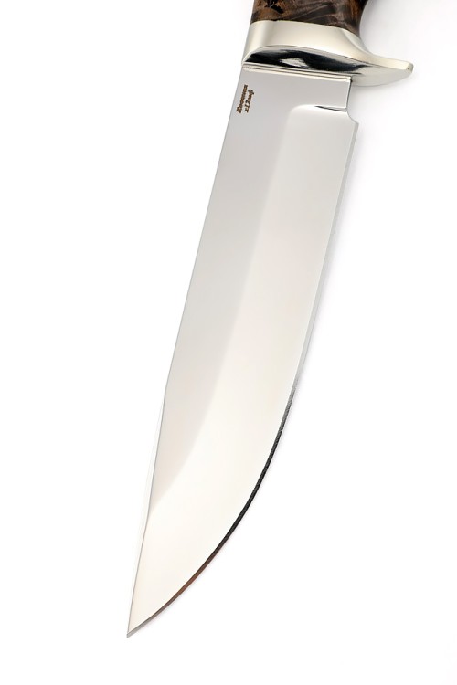 Нож Волк сталь кованая Х12МФ рукоять мельхиор карельская береза коричневая 