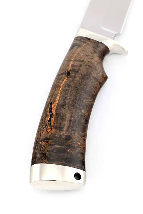 Нож Волк сталь кованая Х12МФ рукоять мельхиор карельская береза коричневая 